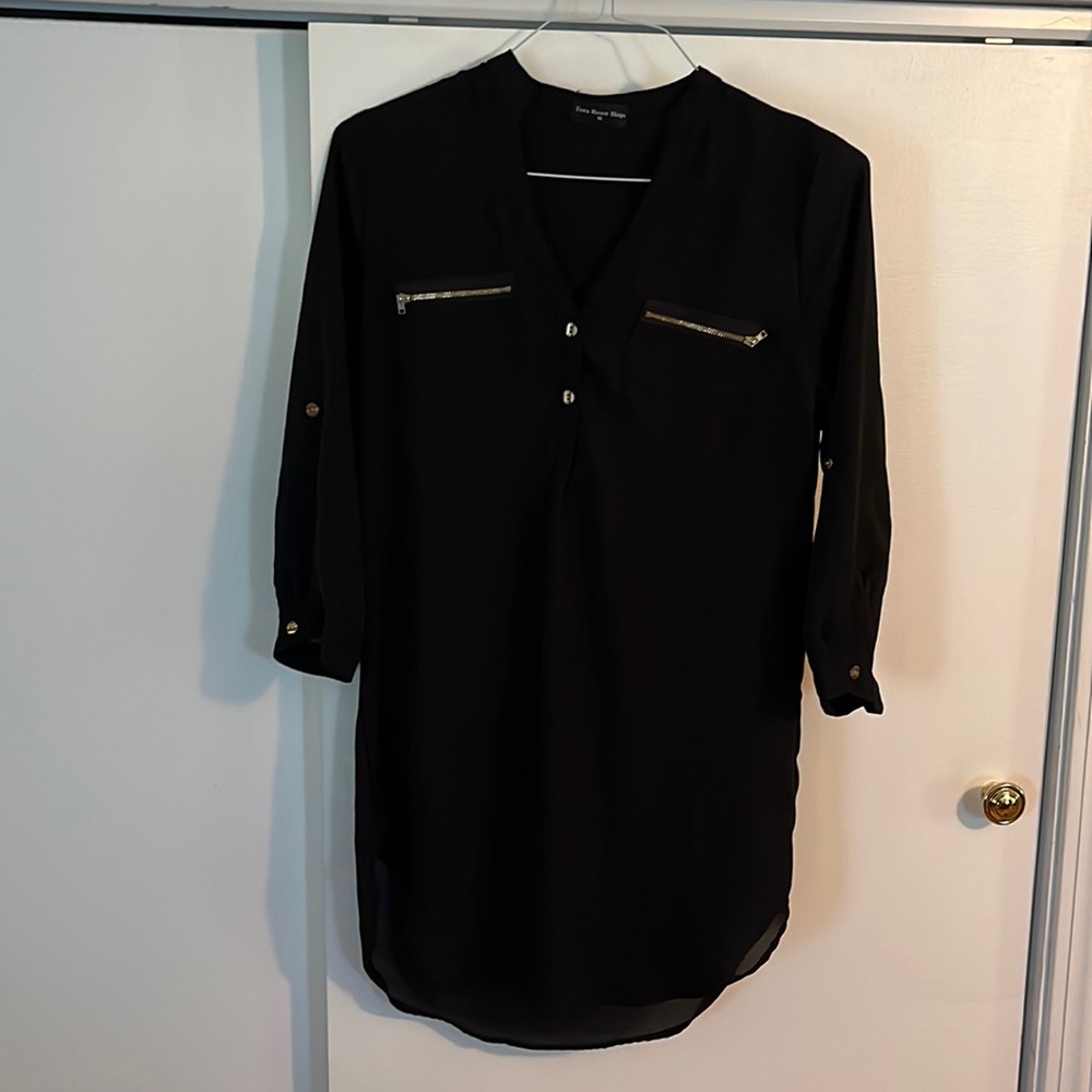 Black V-neck Tunic Top